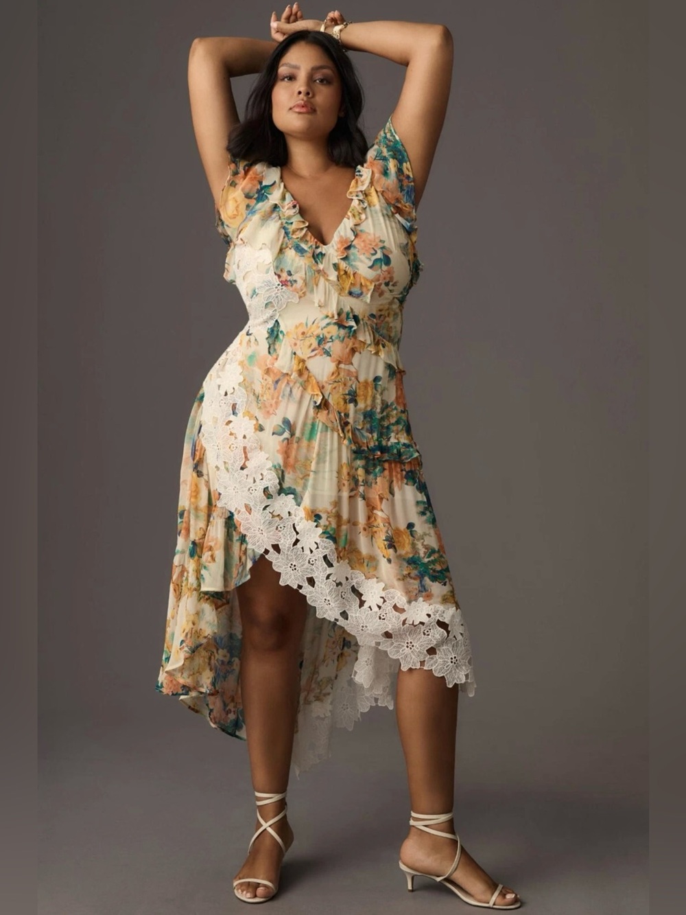 Anthropologie  V-Neck Ruffle Lace Slip Dress Floral Size 10 NWT $258